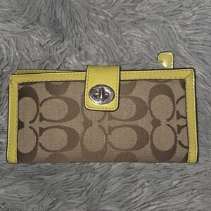 Coach Tan and Yellow Signature Wallet